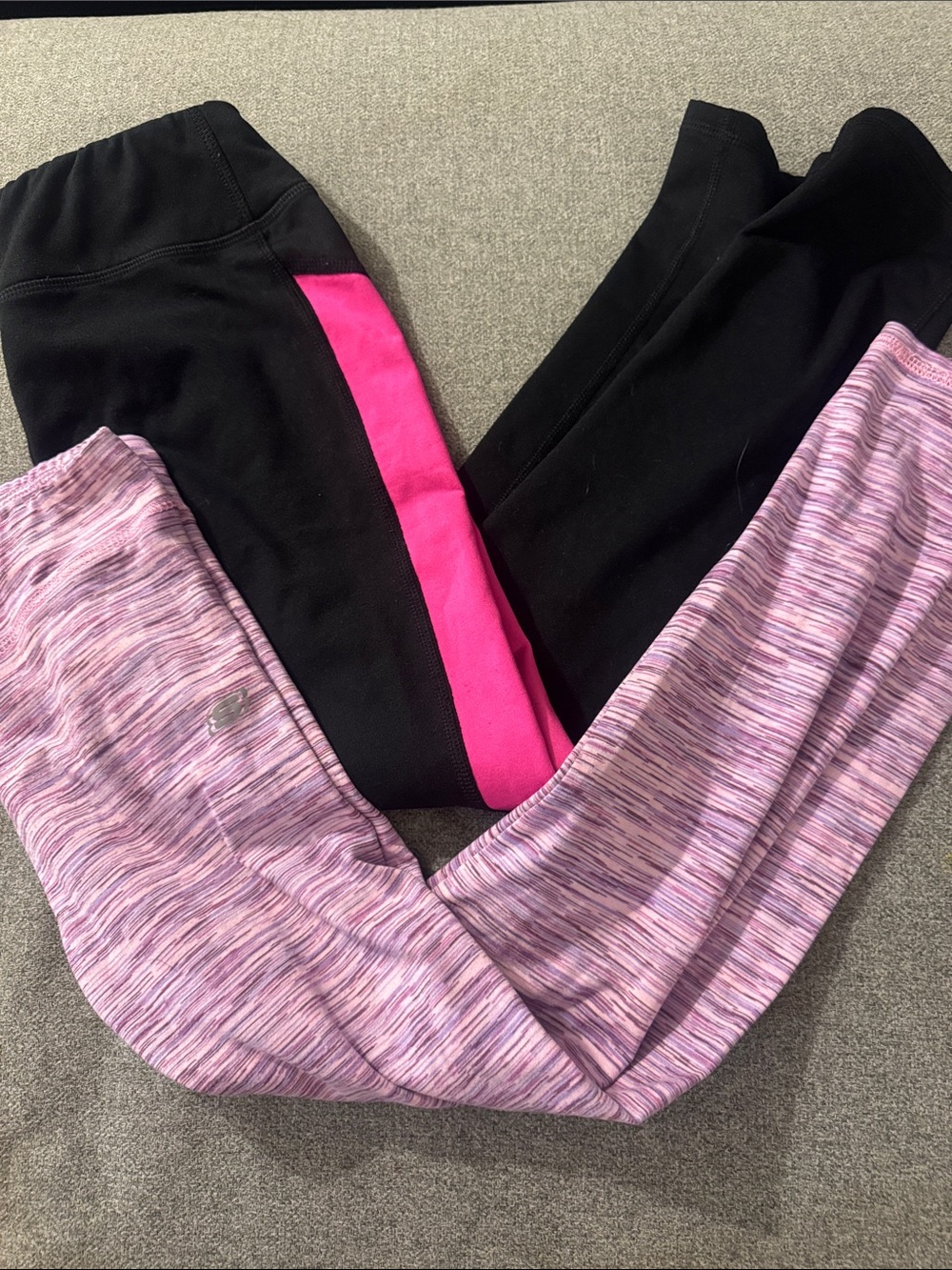 5/$15- Girls' Black and Pink Active Leggings with Purple Space-Dye Panel